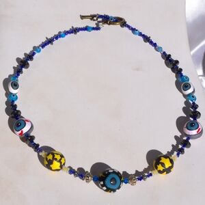 Colorful Blue and Yellow Jewelry Necklace with Decorative Beads